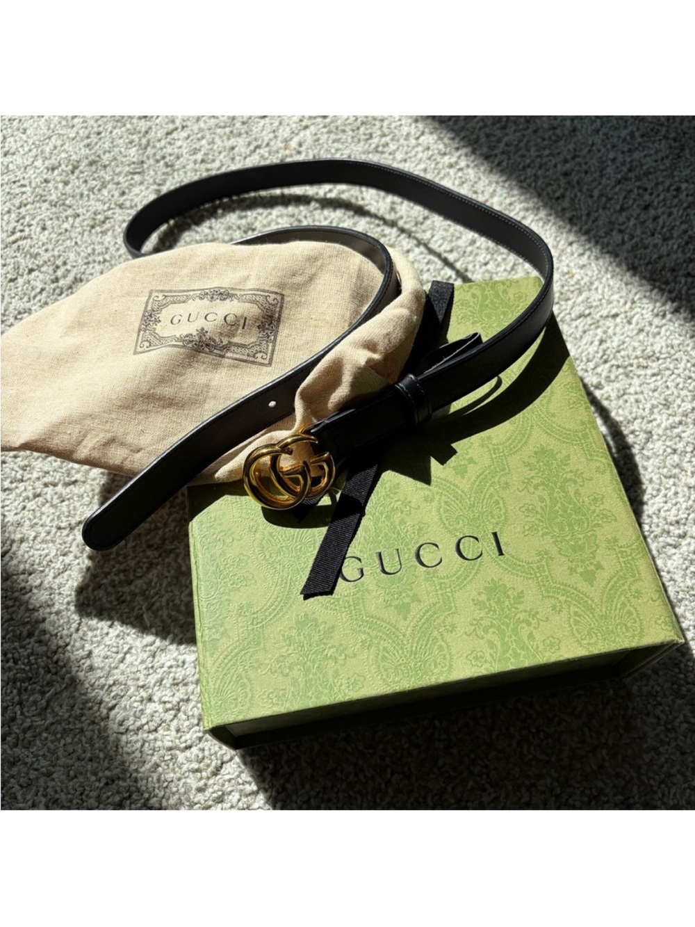 Gucci Black Leather Belt with Gold Double G Buckle